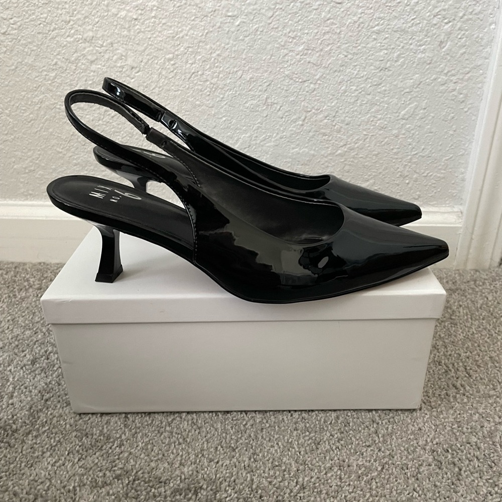 NWOT Glossy Slingback Heels | Black